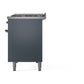ILVE Nostalgie II 48-Inch Dual Fuel Range with 8 Sealed Burners + Griddle, 5.02 cu. ft. Oven, Blue Grey with Brass Trim, Liquid Propane, Triple Glass Door, UP48FNMPBGGLP