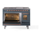 ILVE Nostalgie II 48-Inch Dual Fuel Range with 8 Sealed Burners + Griddle, 5.02 cu. ft. Oven, Blue Grey with Copper Trim, Natural Gas, Triple Glass Door, UP48FNMPBGP