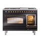 ILVE Nostalgie II 48-Inch Dual Fuel Range with 8 Sealed Burners + Griddle, 5.02 cu. ft. Oven, Glossy Black with Burnished Trim, Natural Gas, Triple Glass Door, UP48FNMPBKB