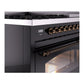 ILVE Nostalgie II 48-Inch Dual Fuel Range with 8 Sealed Burners + Griddle, 5.02 cu. ft. Oven, Glossy Black with Burnished Trim, Natural Gas, Triple Glass Door, UP48FNMPBKB