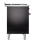 ILVE Nostalgie II 48-Inch Dual Fuel Range with 8 Sealed Burners + Griddle, 5.02 cu. ft. Oven, Glossy Black with Burnished Trim, Natural Gas, Triple Glass Door, UP48FNMPBKB