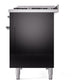 ILVE Nostalgie II 48-Inch Dual Fuel Range with 8 Sealed Burners + Griddle, 5.02 cu. ft. Oven, Glossy Black with Chrome Trim, Liquid Propane, Triple Glass Door, UP48FNMPBKCLP