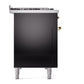 ILVE Nostalgie II 48-Inch Dual Fuel Range with 8 Sealed Burners + Griddle, 5.02 cu. ft. Oven, Glossy Black with Brass Trim, Natural Gas, Triple Glass Door, UP48FNMPBKG