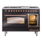 ILVE Nostalgie II 48-Inch Dual Fuel Range with 8 Sealed Burners + Griddle, 5.02 cu. ft. Oven, Glossy Black with Copper Trim, Liquid Propane, Triple Glass Door, UP48FNMPBKPLP