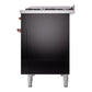ILVE Nostalgie II 48-Inch Dual Fuel Range with 8 Sealed Burners + Griddle, 5.02 cu. ft. Oven, Glossy Black with Copper Trim, Liquid Propane, Triple Glass Door, UP48FNMPBKPLP
