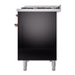 ILVE Nostalgie II 48-Inch Dual Fuel Range with 8 Sealed Burners + Griddle, 5.02 cu. ft. Oven, Glossy Black with Copper Trim, Natural Gas, Triple Glass Door, UP48FNMPBKP