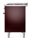 ILVE Nostalgie II 48-Inch Dual Fuel Range with 8 Sealed Burners + Griddle, 5.02 cu. ft. Oven, Burgundy with Chrome Trim, Natural Gas, Triple Glass Door, UP48FNMPBUC