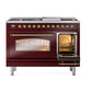 ILVE Nostalgie II 48-Inch Dual Fuel Range with 8 Sealed Burners + Griddle, 5.02 cu. ft. Oven, Burgundy with Brass Trim, Natural Gas, Triple Glass Door, UP48FNMPBUG
