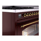 ILVE Nostalgie II 48-Inch Dual Fuel Range with 8 Sealed Burners + Griddle, 5.02 cu. ft. Oven, Burgundy with Brass Trim, Natural Gas, Triple Glass Door, UP48FNMPBUG