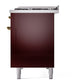 ILVE Nostalgie II 48-Inch Dual Fuel Range with 8 Sealed Burners + Griddle, 5.02 cu. ft. Oven, Burgundy with Brass Trim, Natural Gas, Triple Glass Door, UP48FNMPBUG