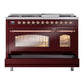 ILVE Nostalgie II 48-Inch Dual Fuel Range with 8 Sealed Burners + Griddle, 5.02 cu. ft. Oven, Burgundy with Copper Trim, Liquid Propane, Triple Glass Door, UP48FNMPBUPLP