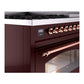 ILVE Nostalgie II 48-Inch Dual Fuel Range with 8 Sealed Burners + Griddle, 5.02 cu. ft. Oven, Burgundy with Copper Trim, Liquid Propane, Triple Glass Door, UP48FNMPBUPLP