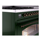 ILVE Nostalgie II 48-Inch Dual Fuel Range with 8 Sealed Burners + Griddle, 5.02 cu. ft. Oven, Emerald Green with Burnished Trim, Liquid Propane, Triple Glass Door, UP48FNMPEGBLP