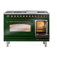 ILVE Nostalgie II 48-Inch Dual Fuel Range with 8 Sealed Burners + Griddle, 5.02 cu. ft. Oven, Emerald Green with Burnished Trim, Natural Gas, Triple Glass Door, UP48FNMPEGB
