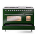 ILVE Nostalgie II 48-Inch Dual Fuel Range with 8 Sealed Burners + Griddle, 5.02 cu. ft. Oven, Emerald Green with Chrome Trim, Natural Gas, Triple Glass Door, UP48FNMPEGC