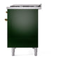ILVE Nostalgie II 48-Inch Dual Fuel Range with 8 Sealed Burners + Griddle, 5.02 cu. ft. Oven, Emerald Green with Brass Trim, Liquid Propane, Triple Glass Door, UP48FNMPEGGLP