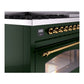 ILVE Nostalgie II 48-Inch Dual Fuel Range with 8 Sealed Burners + Griddle, 5.02 cu. ft. Oven, Emerald Green with Brass Trim, Natural Gas, Triple Glass Door, UP48FNMPEGG
