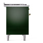 ILVE Nostalgie II 48-Inch Dual Fuel Range with 8 Sealed Burners + Griddle, 5.02 cu. ft. Oven, Emerald Green with Brass Trim, Natural Gas, Triple Glass Door, UP48FNMPEGG