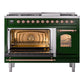 ILVE Nostalgie II 48-Inch Dual Fuel Range with 8 Sealed Burners + Griddle, 5.02 cu. ft. Oven, Emerald Green with Copper Trim, Liquid Propane, Triple Glass Door, UP48FNMPEGPLP