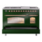 ILVE Nostalgie II 48-Inch Dual Fuel Range with 8 Sealed Burners + Griddle, 5.02 cu. ft. Oven, Emerald Green with Copper Trim, Liquid Propane, Triple Glass Door, UP48FNMPEGPLP