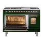 ILVE Nostalgie II 48-Inch Dual Fuel Range with 8 Sealed Burners + Griddle, 5.02 cu. ft. Oven, Emerald Green with Copper Trim, Natural Gas, Triple Glass Door, UP48FNMPEGP