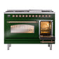 ILVE Nostalgie II 48-Inch Dual Fuel Range with 8 Sealed Burners + Griddle, 5.02 cu. ft. Oven, Emerald Green with Copper Trim, Natural Gas, Triple Glass Door, UP48FNMPEGP