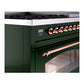 ILVE Nostalgie II 48-Inch Dual Fuel Range with 8 Sealed Burners + Griddle, 5.02 cu. ft. Oven, Emerald Green with Copper Trim, Natural Gas, Triple Glass Door, UP48FNMPEGP