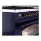 ILVE Nostalgie II 48-Inch Dual Fuel Range with 8 Sealed Burners + Griddle, 5.02 cu. ft. Oven, Midnight Blue with Burnished Trim, Natural Gas, Triple Glass Door, UP48FNMPMBB