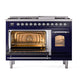 ILVE Nostalgie II 48-Inch Dual Fuel Range with 8 Sealed Burners + Griddle, 5.02 cu. ft. Oven, Midnight Blue with Chrome Trim, Natural Gas, Triple Glass Door, UP48FNMPMBC