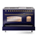 ILVE Nostalgie II 48-Inch Dual Fuel Range with 8 Sealed Burners + Griddle, 5.02 cu. ft. Oven, Midnight Blue with Brass Trim, Liquid Propane, Triple Glass Door, UP48FNMPMBGLP