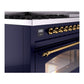 ILVE Nostalgie II 48-Inch Dual Fuel Range with 8 Sealed Burners + Griddle, 5.02 cu. ft. Oven, Midnight Blue with Brass Trim, Natural Gas, Triple Glass Door, UP48FNMPMBG