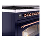 ILVE Nostalgie II 48-Inch Dual Fuel Range with 8 Sealed Burners + Griddle, 5.02 cu. ft. Oven, Midnight Blue with Copper Trim, Liquid Propane, Triple Glass Door, UP48FNMPMBPLP