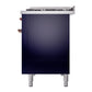 ILVE Nostalgie II 48-Inch Dual Fuel Range with 8 Sealed Burners + Griddle, 5.02 cu. ft. Oven, Midnight Blue with Copper Trim, Liquid Propane, Triple Glass Door, UP48FNMPMBPLP