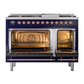 ILVE Nostalgie II 48-Inch Dual Fuel Range with 8 Sealed Burners + Griddle, 5.02 cu. ft. Oven, Midnight Blue with Copper Trim, Natural Gas, Triple Glass Door, UP48FNMPMBP