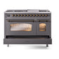 ILVE Nostalgie II 48-Inch Dual Fuel Range with 8 Sealed Burners + Griddle, 5.02 cu. ft. Oven, Graphite Matte with Burnished Trim, Natural Gas, Triple Glass Door, UP48FNMPMGB