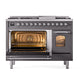 ILVE Nostalgie II 48-Inch Dual Fuel Range with 8 Sealed Burners + Griddle, 5.02 cu. ft. Oven, Graphite Matte with Chrome Trim, Liquid Propane, Triple Glass Door, UP48FNMPMGCLP