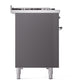 ILVE Nostalgie II 48-Inch Dual Fuel Range with 8 Sealed Burners + Griddle, 5.02 cu. ft. Oven, Graphite Matte with Chrome Trim, Liquid Propane, Triple Glass Door, UP48FNMPMGCLP