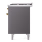 ILVE Nostalgie II 48-Inch Dual Fuel Range with 8 Sealed Burners + Griddle, 5.02 cu. ft. Oven, Graphite Matte with Brass Trim, Liquid Propane, Triple Glass Door, UP48FNMPMGGLP