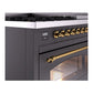 ILVE Nostalgie II 48-Inch Dual Fuel Range with 8 Sealed Burners + Griddle, 5.02 cu. ft. Oven, Graphite Matte with Brass Trim, Natural Gas, Triple Glass Door, UP48FNMPMGG