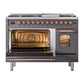 ILVE Nostalgie II 48-Inch Dual Fuel Range with 8 Sealed Burners + Griddle, 5.02 cu. ft. Oven, Graphite Matte with Copper Trim, Natural Gas, Triple Glass Door, UP48FNMPMGP