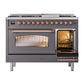 ILVE Nostalgie II 48-Inch Dual Fuel Range with 8 Sealed Burners + Griddle, 5.02 cu. ft. Oven, Graphite Matte with Copper Trim, Natural Gas, Triple Glass Door, UP48FNMPMGP