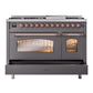 ILVE Nostalgie II 48-Inch Dual Fuel Range with 8 Sealed Burners + Griddle, 5.02 cu. ft. Oven, Graphite Matte with Copper Trim, Natural Gas, Triple Glass Door, UP48FNMPMGP