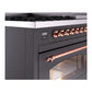 ILVE Nostalgie II 48-Inch Dual Fuel Range with 8 Sealed Burners + Griddle, 5.02 cu. ft. Oven, Graphite Matte with Copper Trim, Natural Gas, Triple Glass Door, UP48FNMPMGP