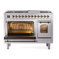 ILVE Nostalgie II 48-Inch Dual Fuel Range with 8 Sealed Burners + Griddle, 5.02 cu. ft. Oven, Stainless Steel with Burnished Trim, Natural Gas, Triple Glass Door, UP48FNMPSSB