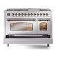 ILVE Nostalgie II 48-Inch Dual Fuel Range with 8 Sealed Burners + Griddle, 5.02 cu. ft. Oven, Stainless Steel with Burnished Trim, Natural Gas, Triple Glass Door, UP48FNMPSSB