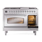 ILVE Nostalgie II 48-Inch Dual Fuel Range with 8 Sealed Burners + Griddle, 5.02 cu. ft. Oven, Stainless Steel with Chrome Trim, Natural Gas, Triple Glass Door, UP48FNMPSSC