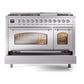 ILVE Nostalgie II 48-Inch Dual Fuel Range with 8 Sealed Burners + Griddle, 5.02 cu. ft. Oven, Stainless Steel with Chrome Trim, Natural Gas, Triple Glass Door, UP48FNMPSSC