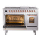 ILVE Nostalgie II 48-Inch Dual Fuel Range with 8 Sealed Burners + Griddle, 5.02 cu. ft. Oven, Stainless Steel with Copper Trim, Liquid Propane, Triple Glass Door, UP48FNMPSSPLP