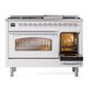 ILVE Nostalgie II 48-Inch Dual Fuel Range with 8 Sealed Burners + Griddle, 5.02 cu. ft. Oven, White with Chrome Trim, Liquid Propane, Triple Glass Door, UP48FNMPWHCLP