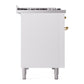ILVE Nostalgie II 48-Inch Dual Fuel Range with 8 Sealed Burners + Griddle, 5.02 cu. ft. Oven, White with Brass Trim, Natural Gas, Triple Glass Door, UP48FNMPWHG